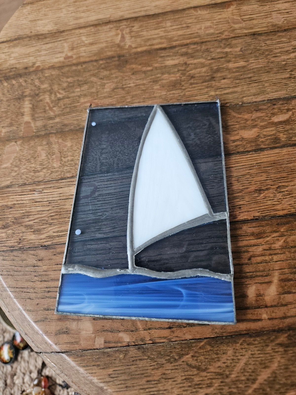 Handgemaakt Glas-in-Lood Paneel - Minimalistische Zeilboot, Ophalen of Verzenden