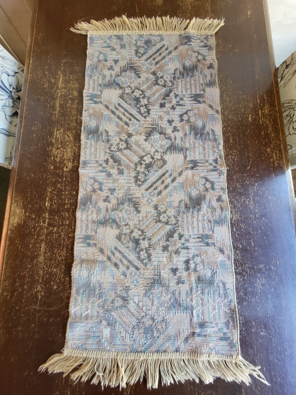 Vintage tafelkleed/tafelloper met franjes, Ophalen