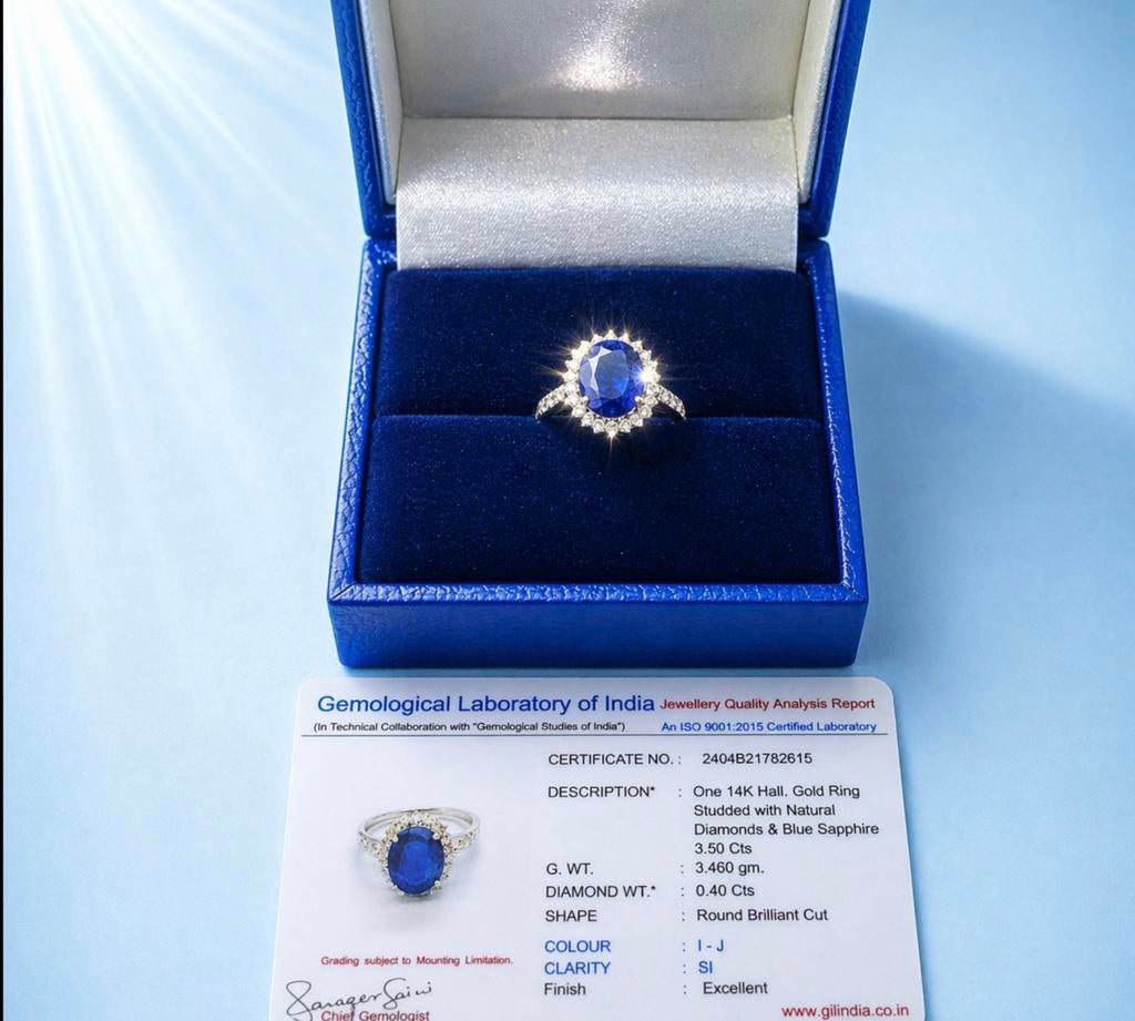Ring goud met diamanten   en blauwe saffier, Nieuw, Ophalen of Verzenden, 17 tot 18, Dame