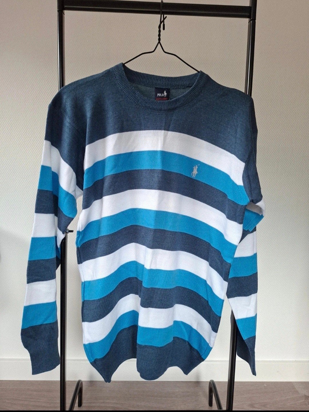 Vintage Polo Ralph Lauren Trui met Blokstrepen - Maat L, Maat 52/54 (L), Blauw, Ophalen of Verzenden, Polo Ralph Lauren