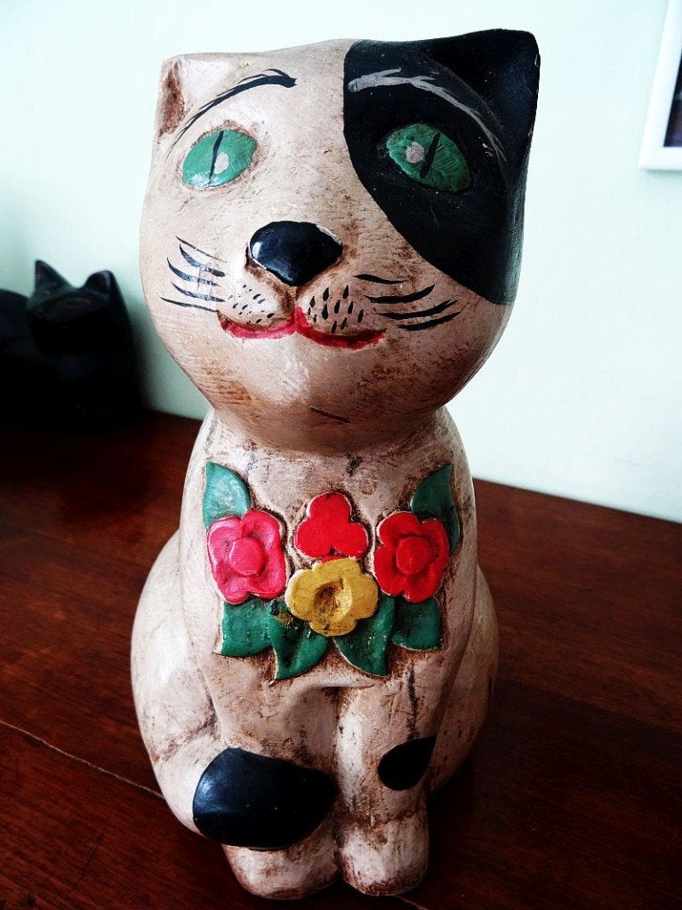 speeldoos van hout poes speelt fur lize.25 cm/hoog., Ophalen, Zo goed als nieuw, Overige typen