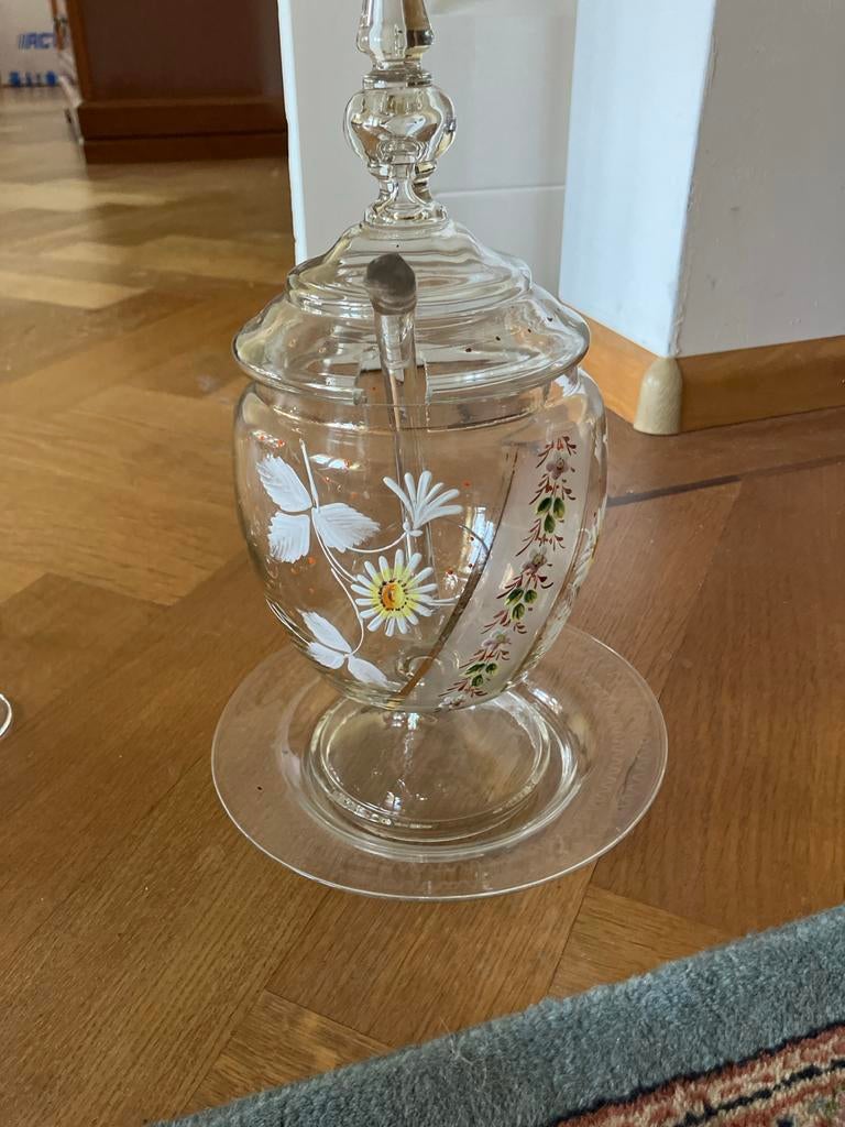 Antieke Kristallen Bowl/Boerenjongens Pot met Beschildering, Ophalen