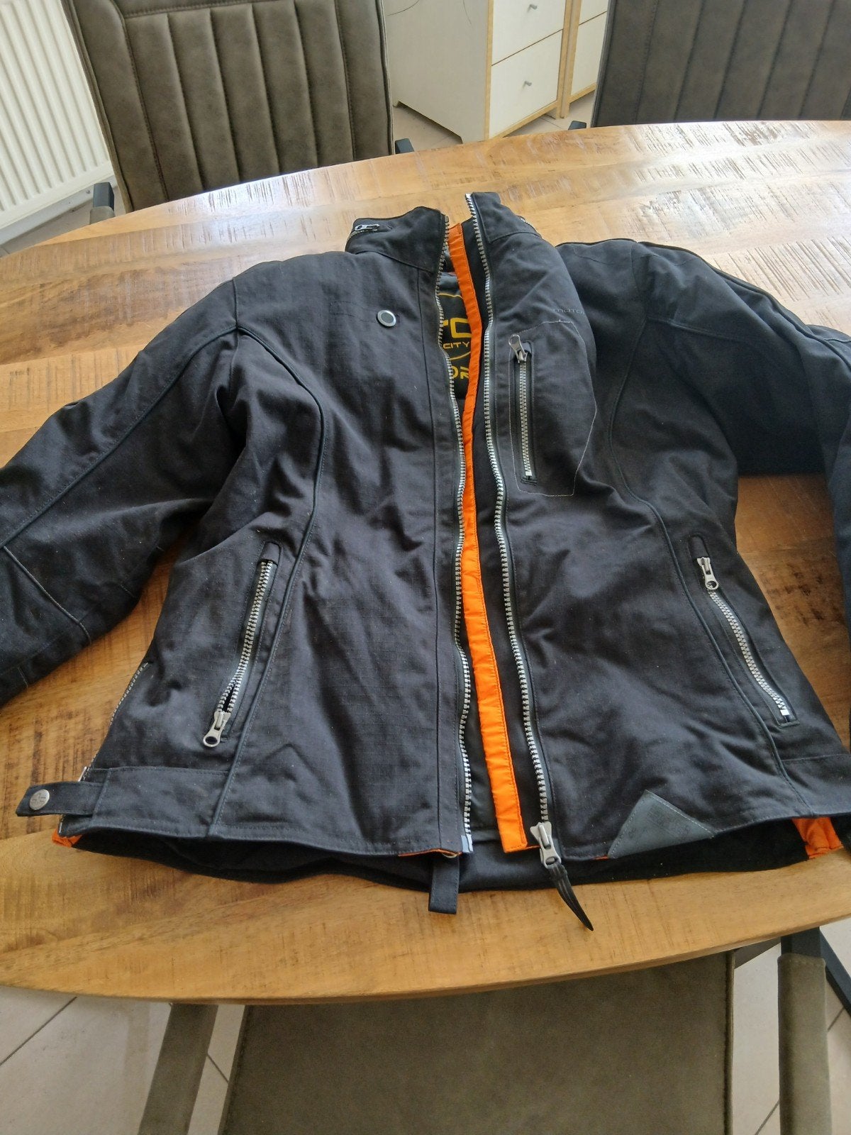 4C Motors Textiel Motorjas - Zwart/Oranje met Knox Protectie, Motoren, Jas | textiel, Heren, Tweedehands, Ophalen