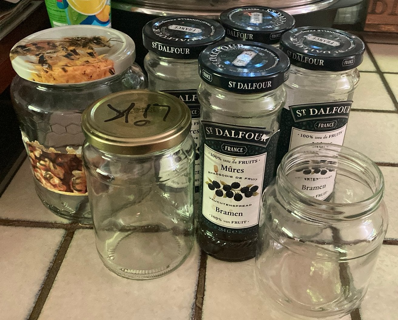 Heel veel glazen jam potjes jampotjes, Ophalen of Verzenden