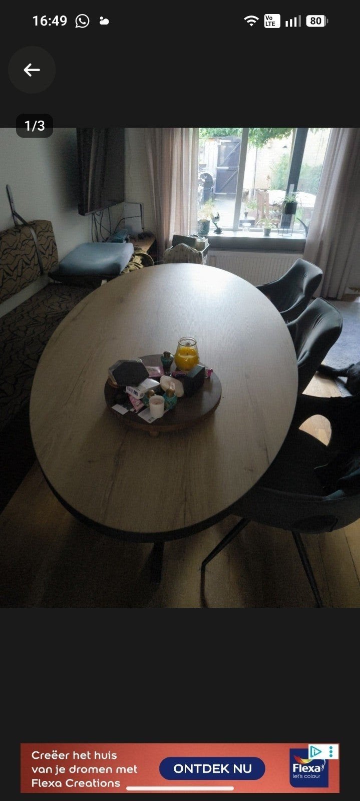 Mooie lichte ovale eettafel, Ophalen, 100 tot 150 cm, 200 cm of meer, Zo goed als nieuw