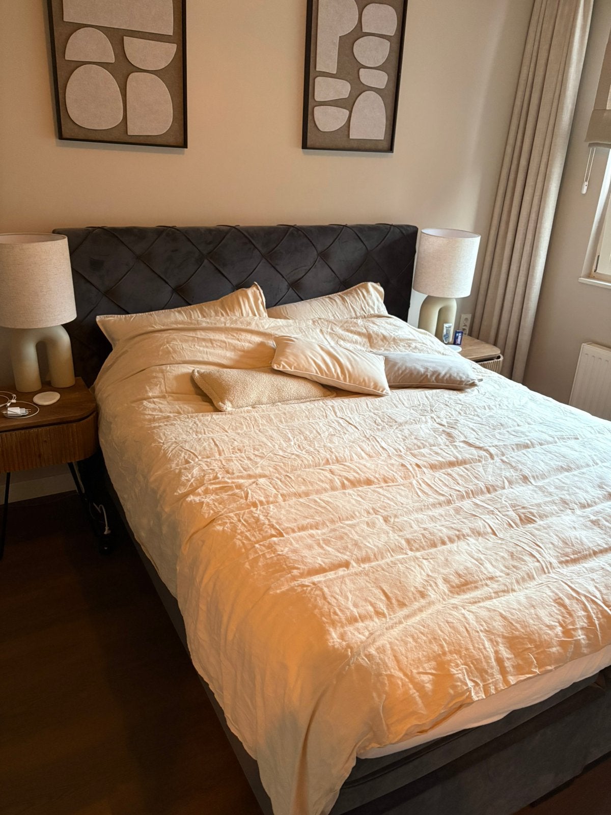 Boxspring 160X200 grijs HACO, Ophalen, Gebruikt, Tweepersoons