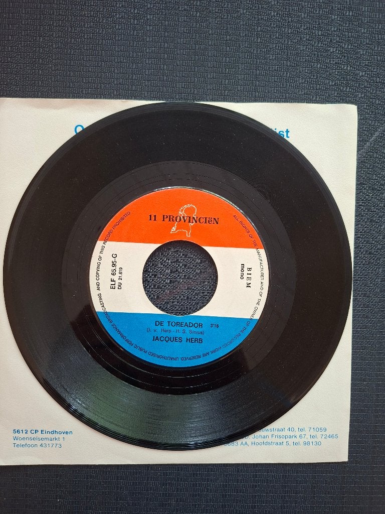 Jaques Herb - De Toreador, Ophalen of Verzenden, Gebruikt, 7 inch, Levenslied of Smartlap