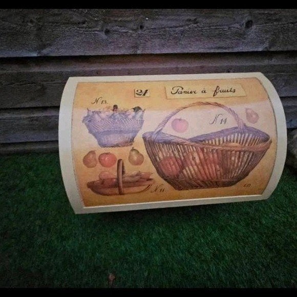 Decoratieve houten kist met fruitmotief, Ophalen, Gebruikt, 50 tot 100 cm, 5 – 50