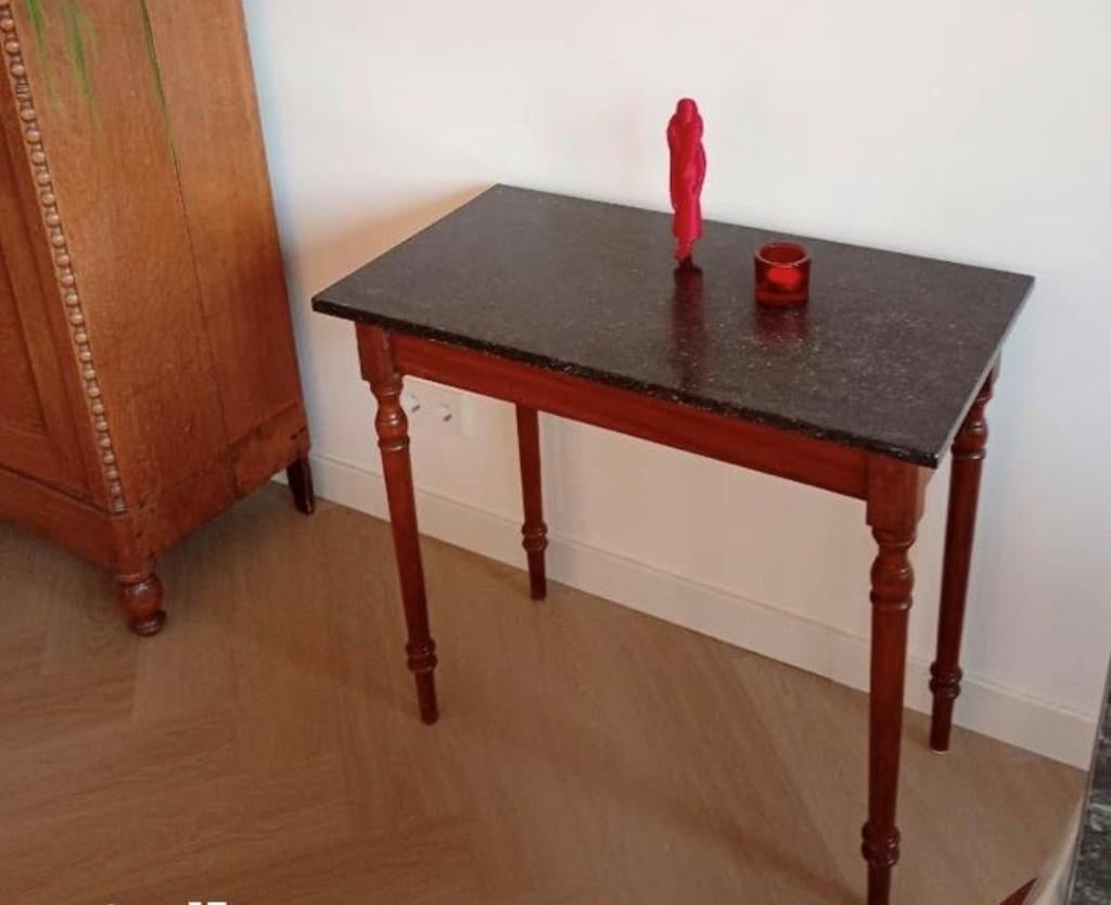 Antieke sidetable met hardstenen/marmeren blad, Ophalen, Gebruikt, 50 tot 100 cm, 25 tot 50 cm