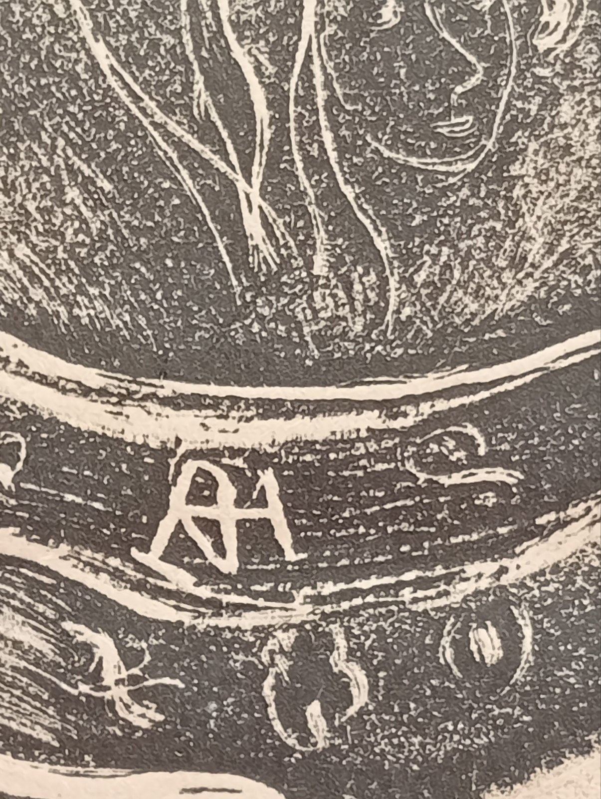 Ets litho Surrealisme Gesigneerd met tekst plus monogram, Ophalen of Verzenden