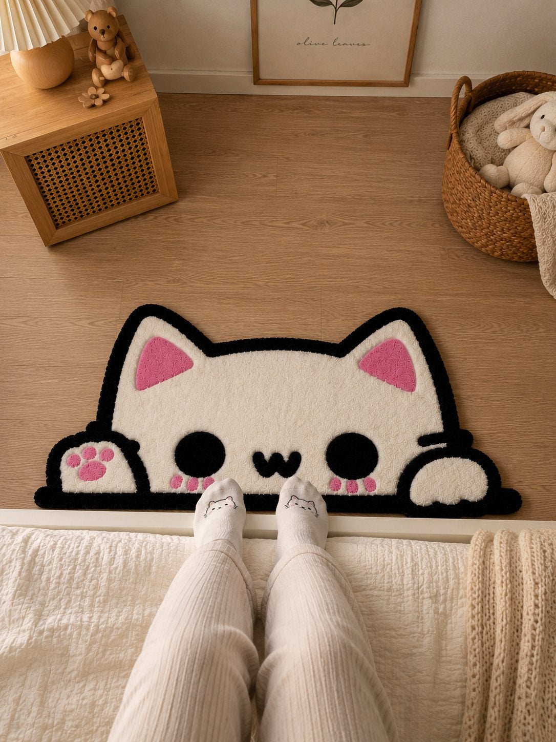 (Free delivery)Tufted Rug Hi Kitty - 96x43 cm, Ophalen, Minder dan 50 cm, 50 tot 100 cm, Wit