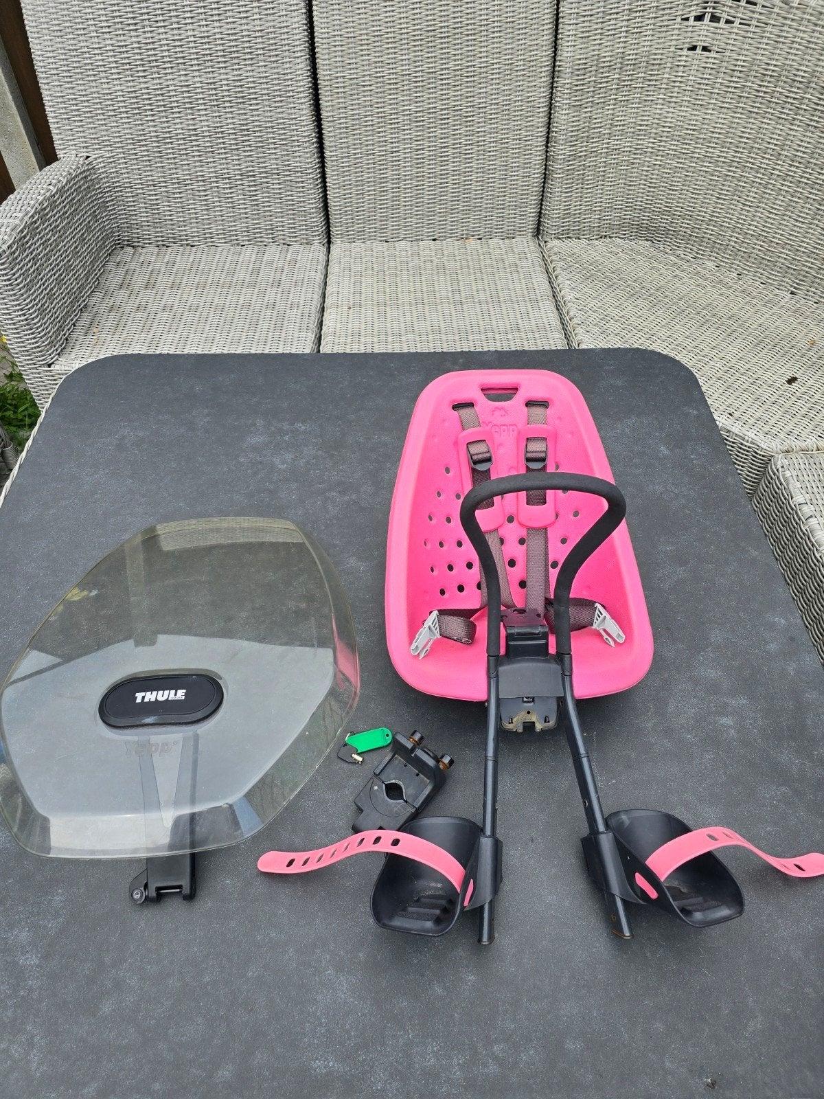 Thule Yepp Mini voorzitje met windscherm - Roze, Fietsen en Brommers, Fietsaccessoires | Fietsstoeltjes, Ophalen, Voetsteuntjes