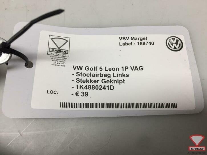 vw golf 5 leon 1p stoelairbag stoel airbag links 1k4880241d, Gebruikt, Volkswagen, Volkswagen AG, Berliner Ring 2
38440  Wolfsburg, DE