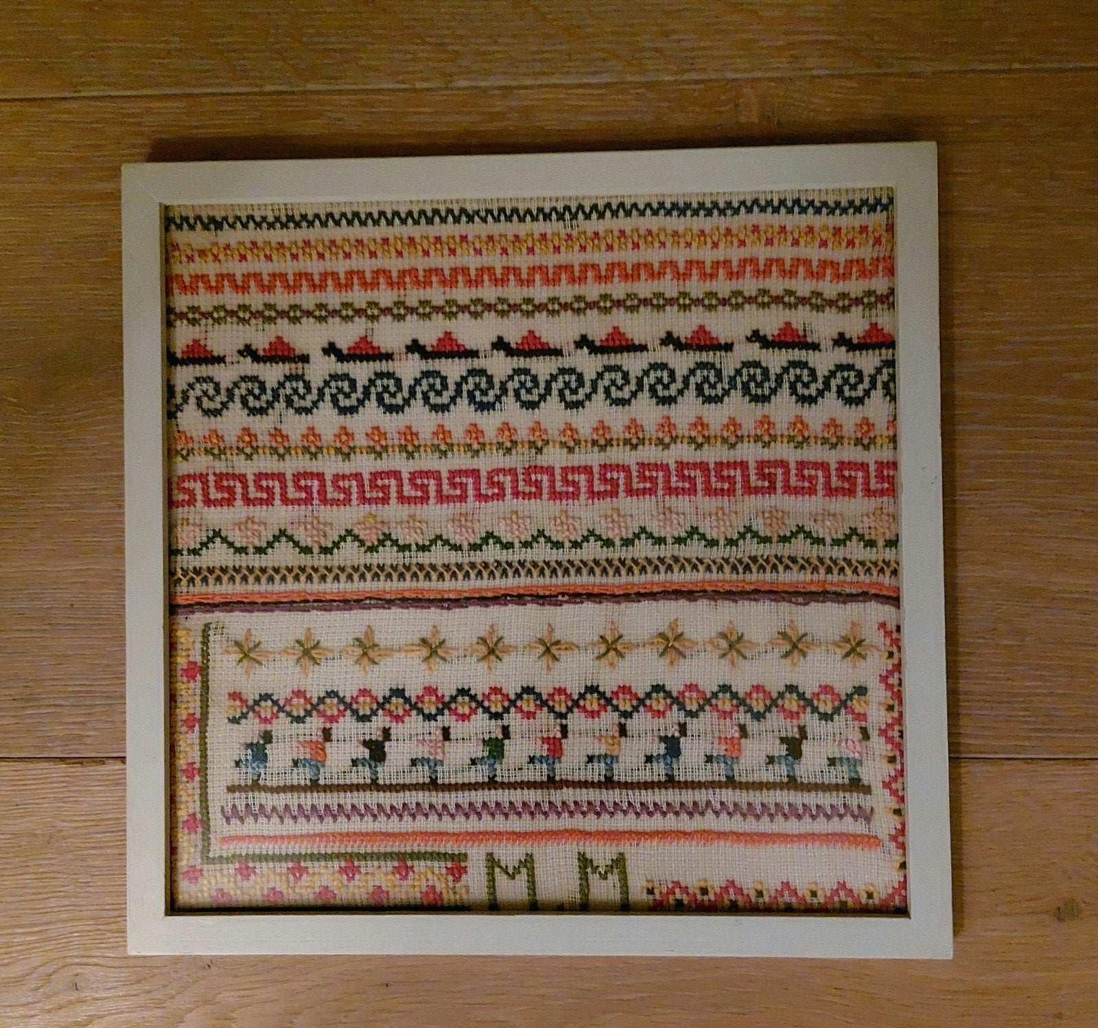 Te Koop Merklap ingelijst jaren 60 nu 12.50  Weesp, Hobby en Vrije tijd, Ophalen of Verzenden, Gebruikt, Patroon