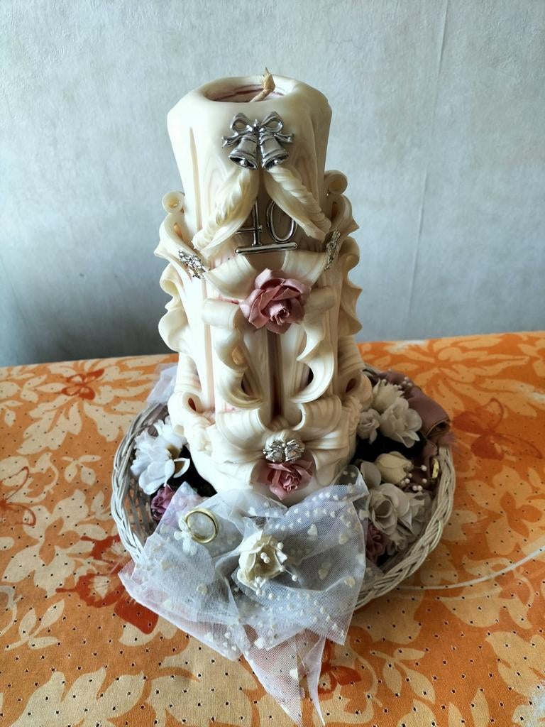 Decoratieve Kaars '40 Jaar' met Bloemen en Belletjes, Ophalen