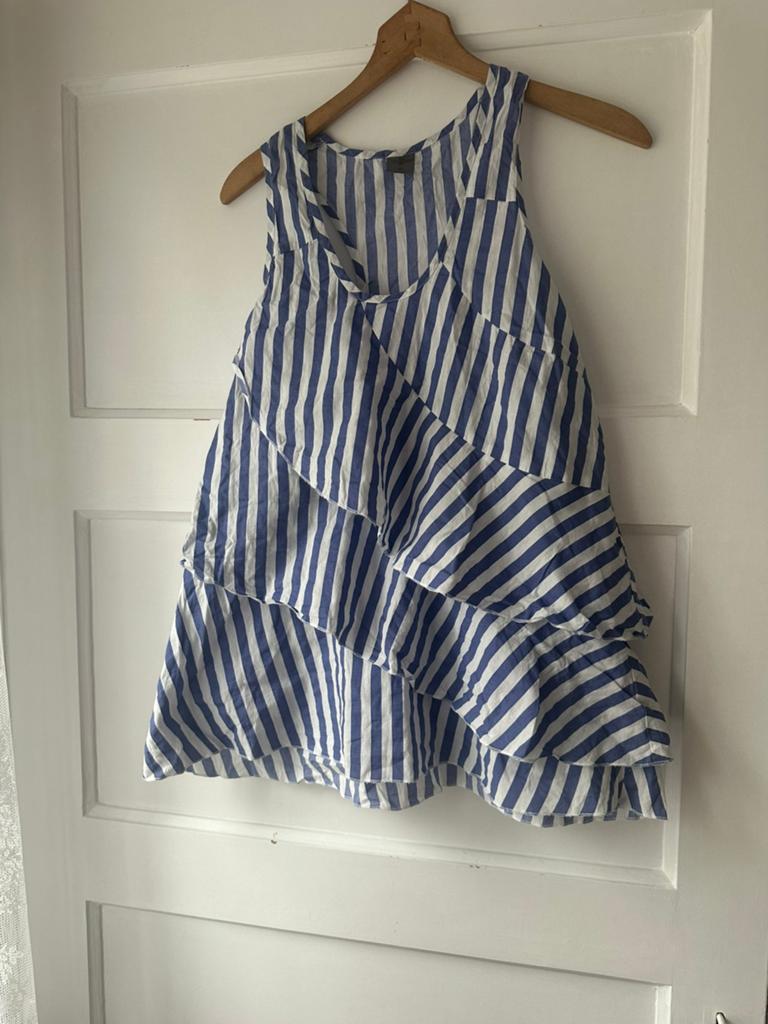 Blauw wit gestreepte roezel ruffle zomerse top Vero Moda M, Ophalen of Verzenden, Zo goed als nieuw, Blauw