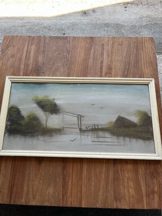 Vintage Pastel Landschap Schilderij in Lijst, Antiek en Kunst, Ophalen, Landschap, Klassiek, Papier