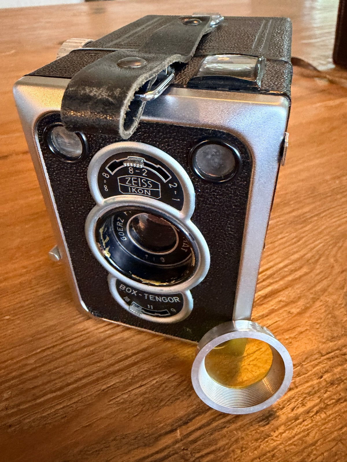 Zeiss Ikon Box-Tengor 8-2 Vintage Boxcamera met Tas, Ophalen of Verzenden, Gebruikt, Compact, Overige Merken