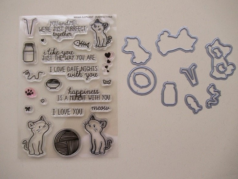 Mama Elephant - Purrfect Pair + snijmallen, Ophalen of Verzenden, Zo goed als nieuw, Clearstamp