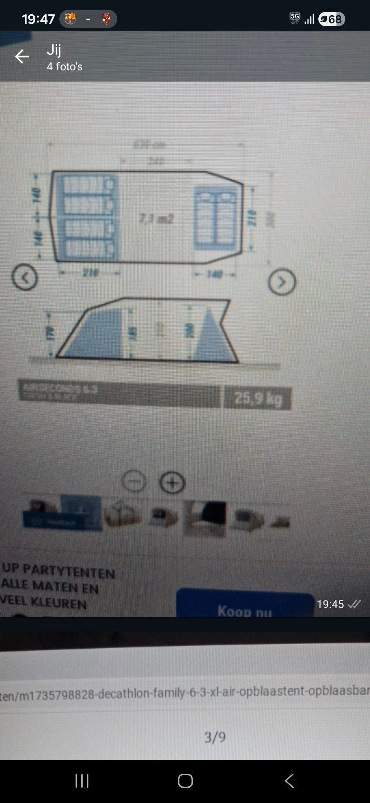AIR SECONDS FAMILY 6.3 opblaasbare tent, Ophalen of Verzenden, Gebruikt, Tot en met 6