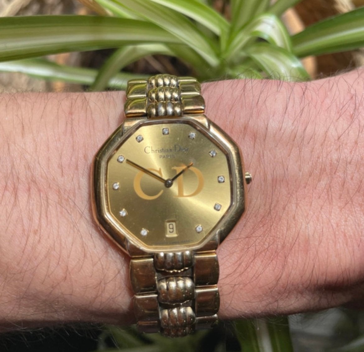 Christian Dior Paris Verguld Horloge met Strass, Sieraden, Tassen en Uiterlijk, Horloges | Dames, Overige merken, Gebruikt, Polshorloge
