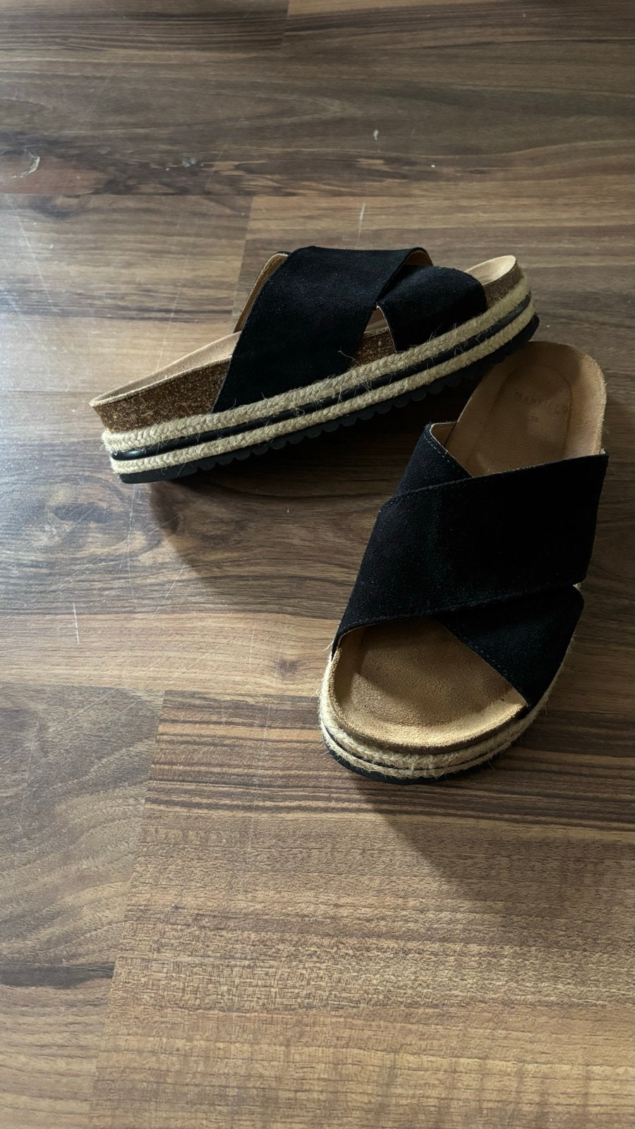 Manfield sandalen maat 38 z.g.a.n., Ophalen of Verzenden, Zo goed als nieuw, Zwart, Sandalen of Muiltjes