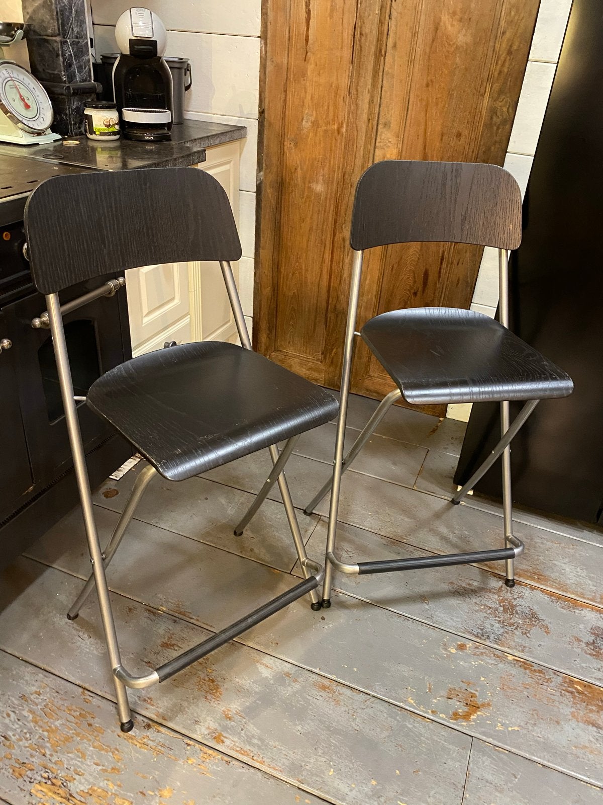 1 IKEA Franklin barkrukken - opvouwbaar, zwart/zilver, Ophalen, Gebruikt, Zwart, Eén
