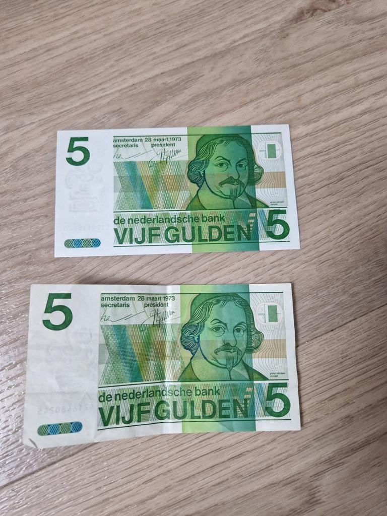 2x Oude 5 Gulden bankbiljetten (1973), Ophalen of Verzenden, 100 gulden