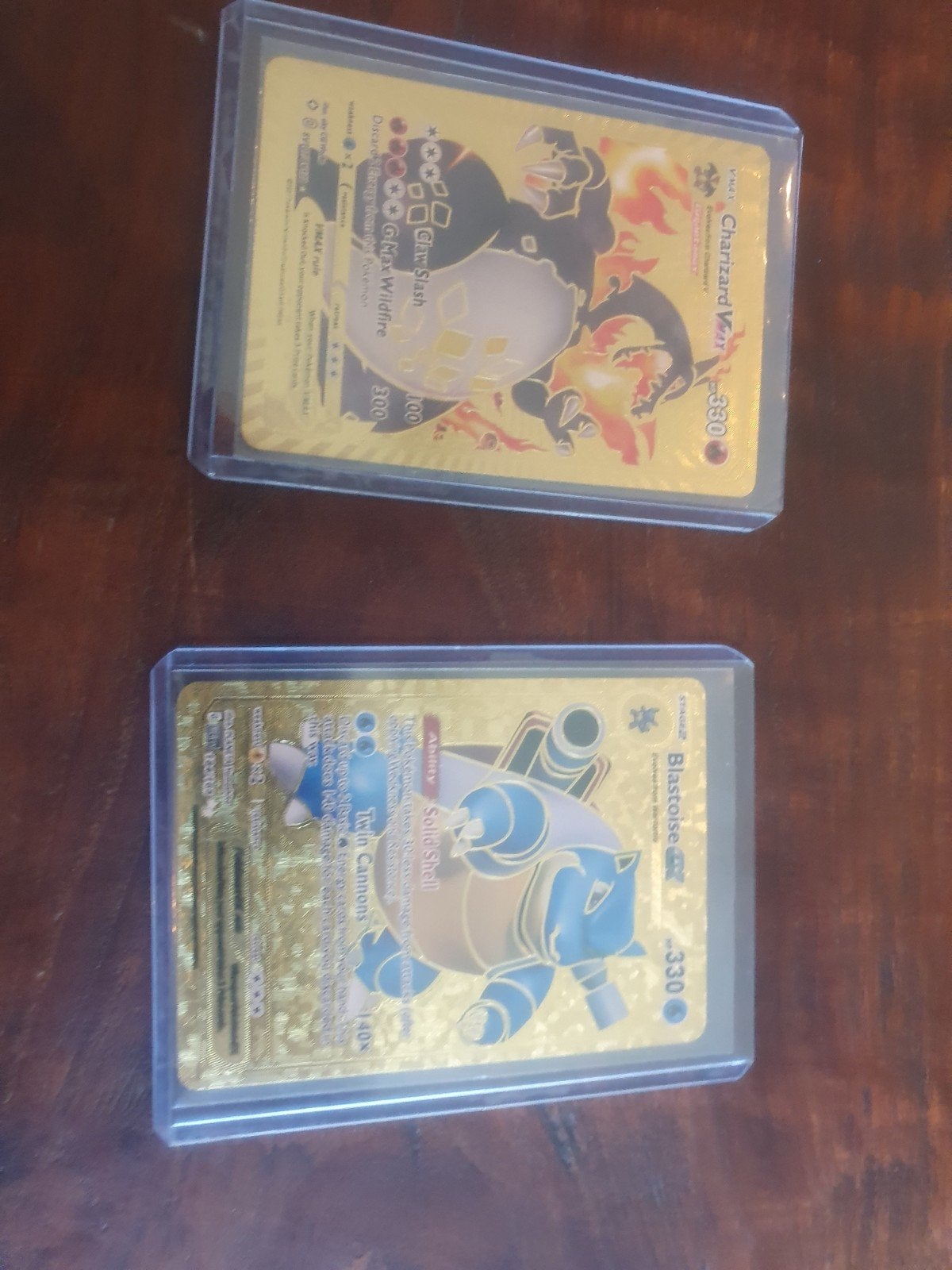 Pokémon Gold Plated Kaarten: Blastoise GX & Charizard VMAX, Ophalen of Verzenden, Zo goed als nieuw, Meerdere kaarten