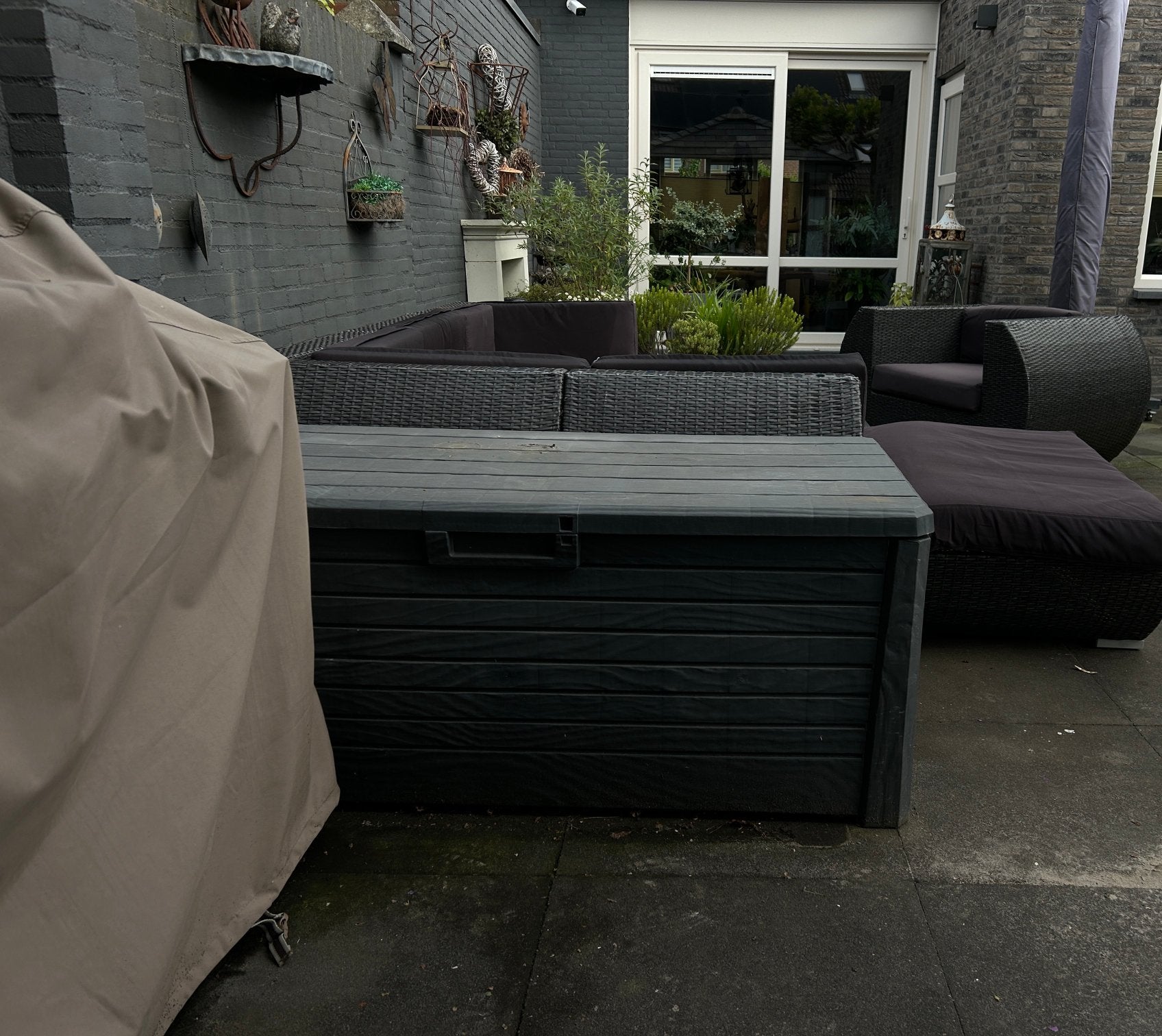 Wicker lounge set + Ketler kussenkist, Tuin en Terras, Ophalen, Gebruikt, Wicker