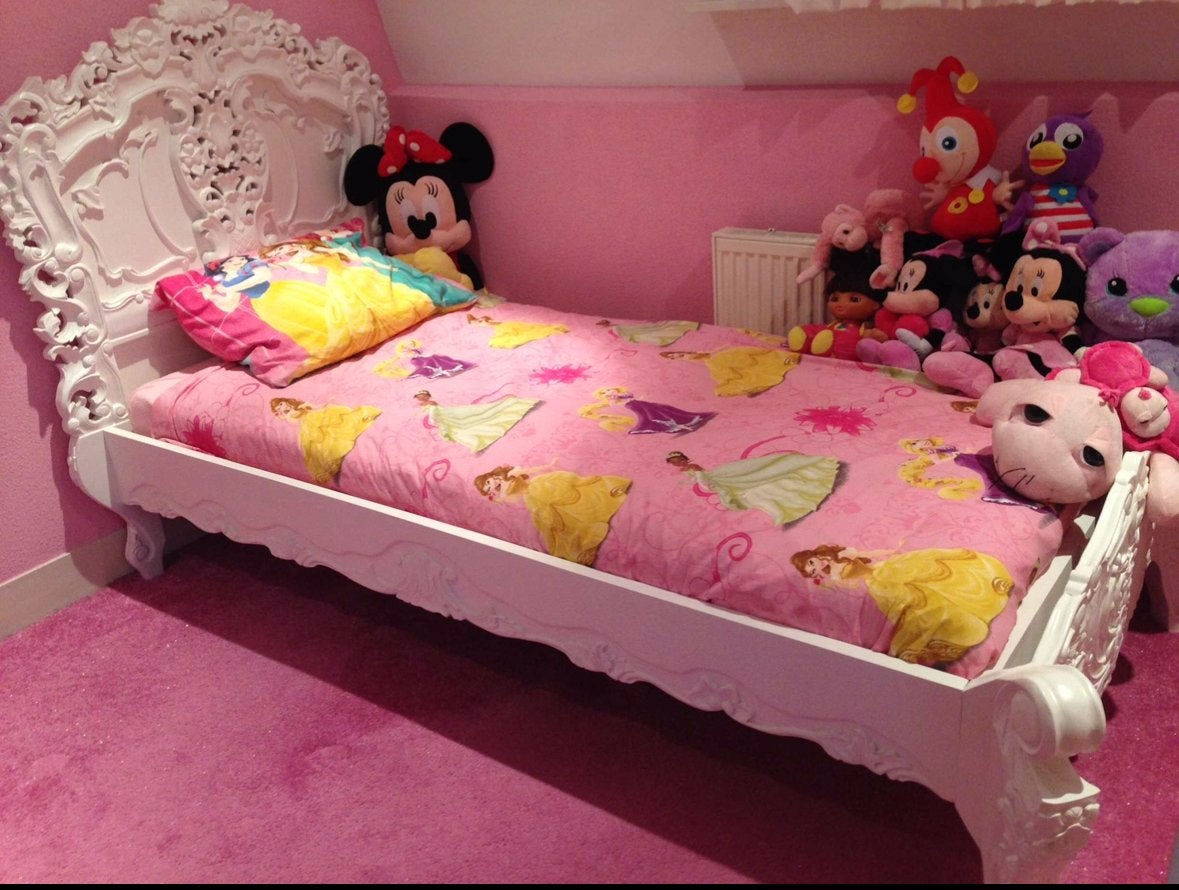 Prinsessenbed handgemaakt uit Indonesië, Huis en Inrichting, Ophalen, Gebruikt, 90 cm, Eenpersoons