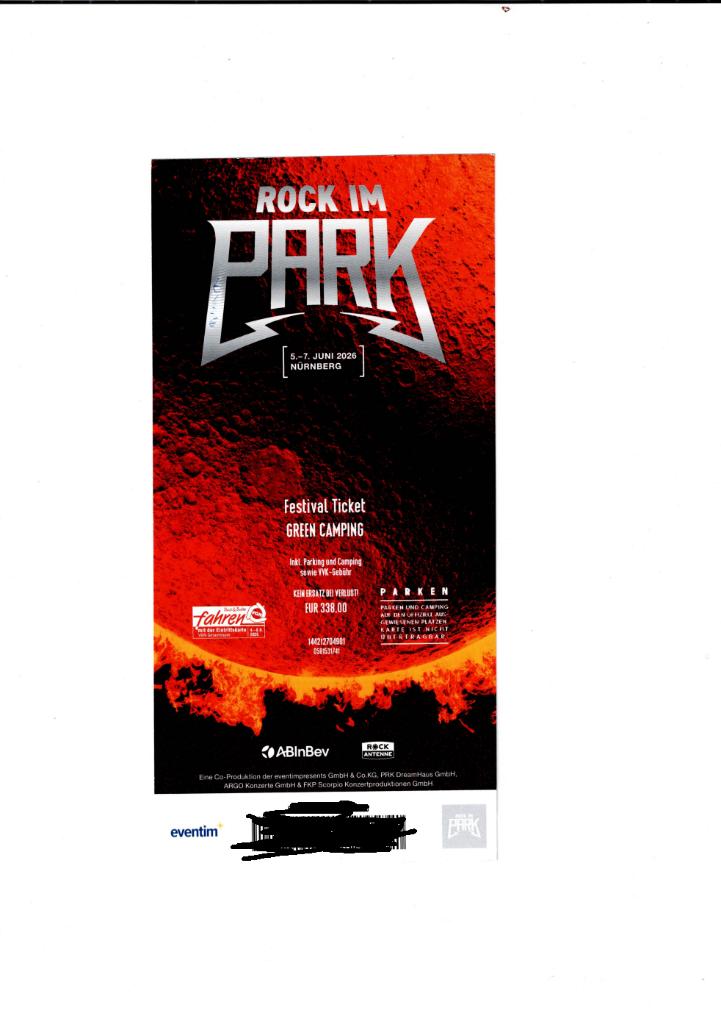 rock im park ticket hele weekend inclusief camping+parkin, Tickets en Kaartjes, Eén persoon, Juni, Hard Rock of Metal