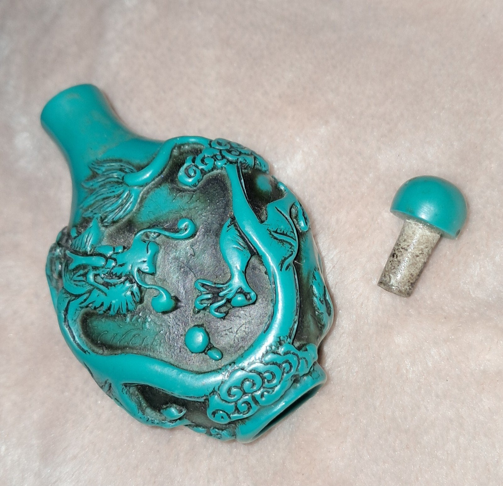Chinese Snuff Bottle - Turkoois Draak en Feniks, Ophalen of Verzenden