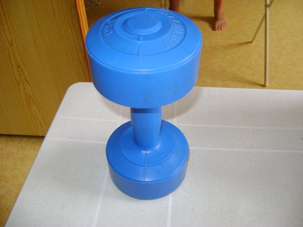 blauwe dumbbell van allricht van 3kilo 21cm lang, Ophalen of Verzenden, Zo goed als nieuw, Armen, Dumbbell