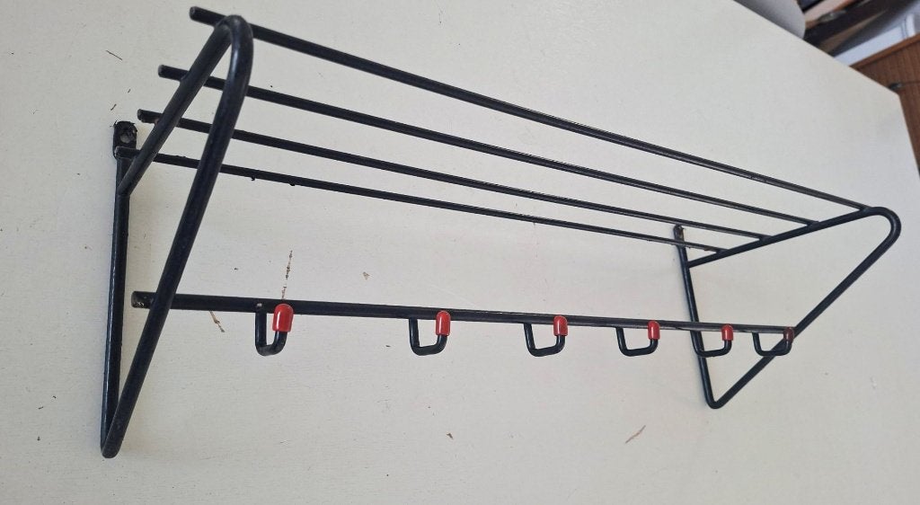 Vintage metalen kapstok jaren 60 stijl Friso Kramer/Spectrum, Wandkapstok, Gebruikt, Ophalen of Verzenden, Minder dan 100 cm