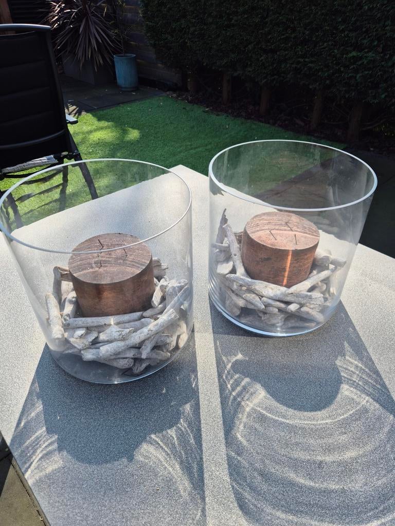Twee glazen windlichten, Ophalen of Verzenden, Zo goed als nieuw