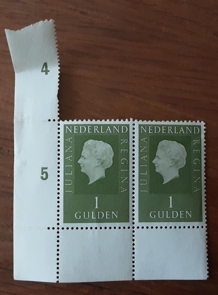 Blok met tab 2 x 1 gulden Juliana Regina NL Postfris, Ophalen of Verzenden