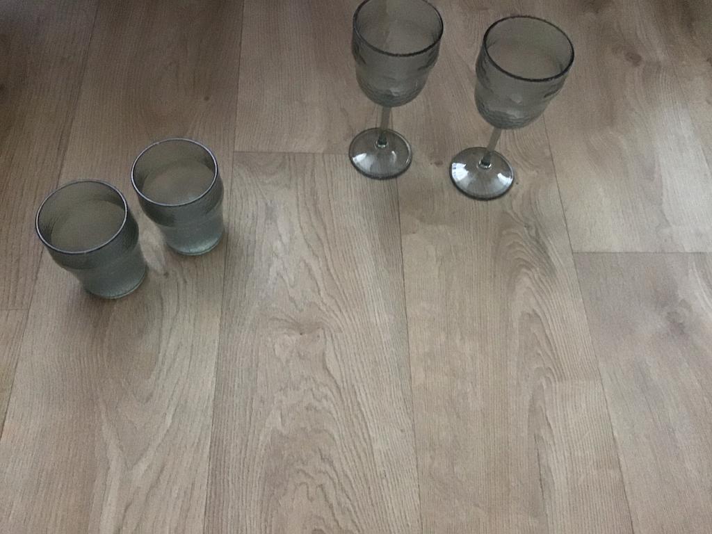 Set van 4 drinkglazen: 2 wijnglazen en 2 waterglazen, Caravans en Kamperen, Kampeeraccessoires, Ophalen of Verzenden, Zo goed als nieuw