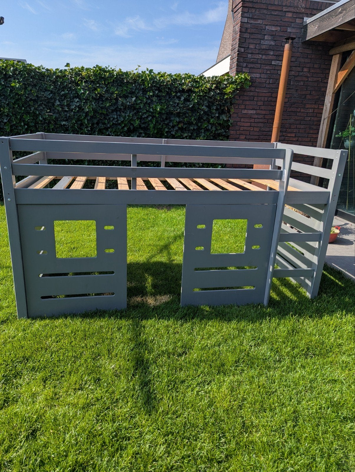 Halfhoogslaper grijs met speelruimte, Ophalen, Gebruikt, Eenpersoons, 90 cm