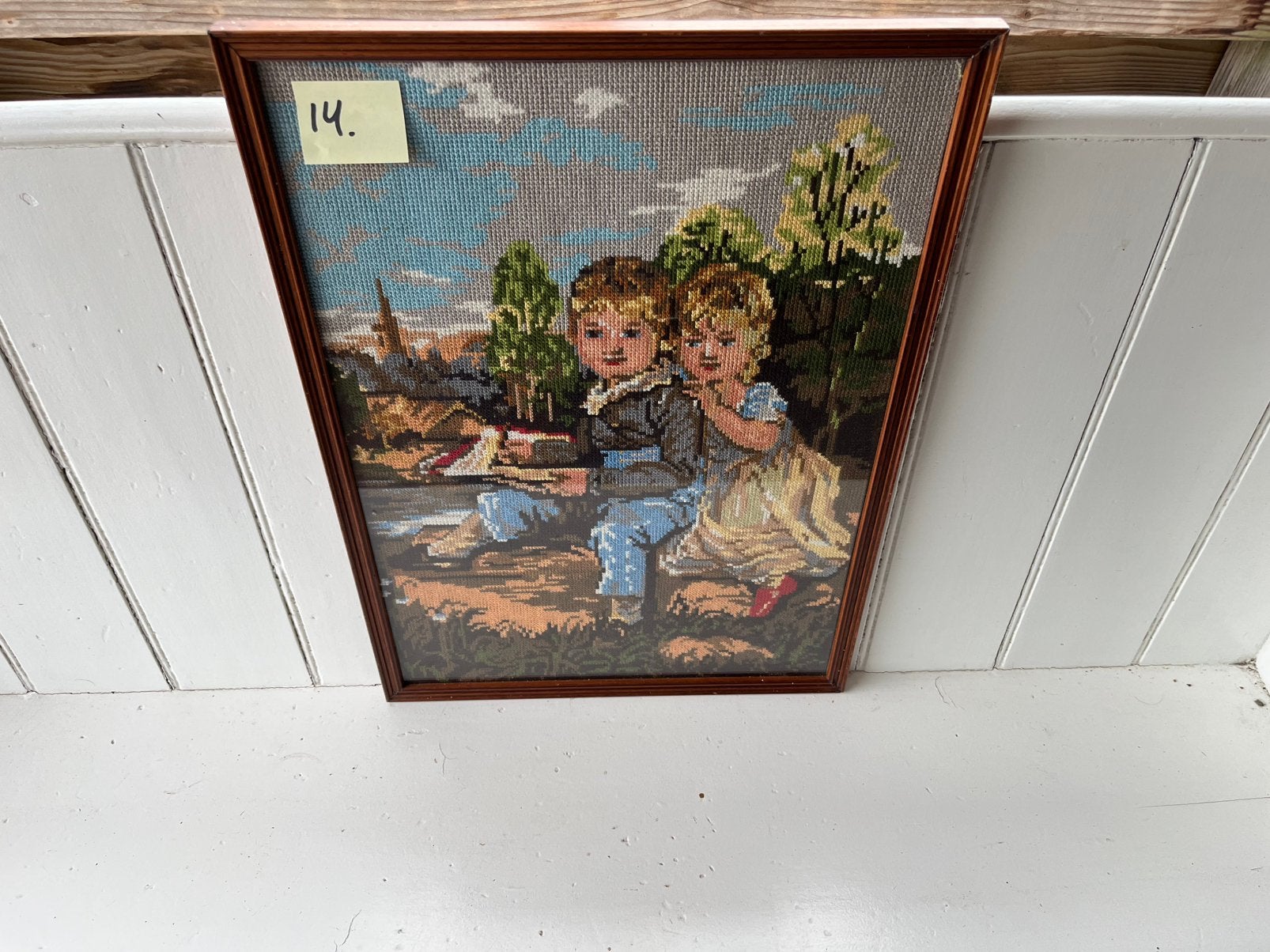 Handgemaakt borduurwerk kruissteek nr 14 van 2 kinderen, Ophalen of Verzenden, Minder dan 50 cm, Schilderij