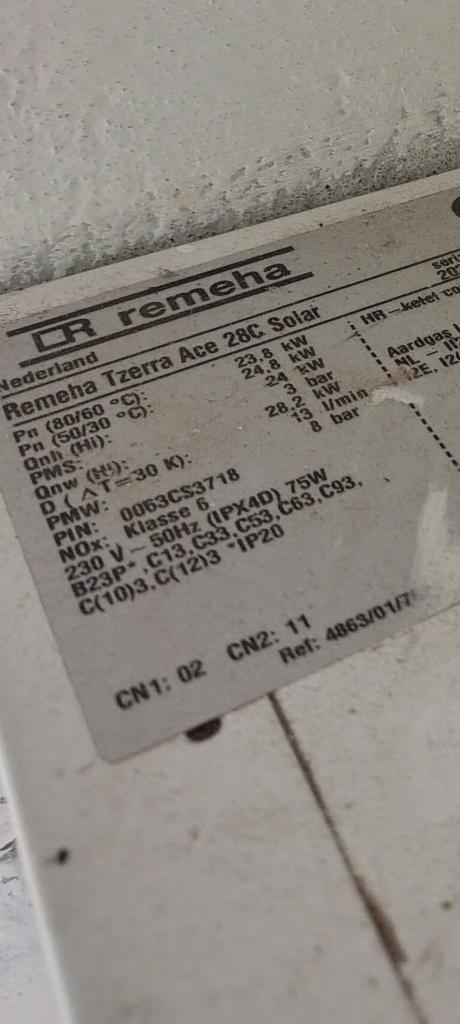 CV-combi-ketel Remeha Tzerra Ace 28C Solar, Ophalen, 30 tot 80 cm, Gebruikt, Hoog rendement (Hr)