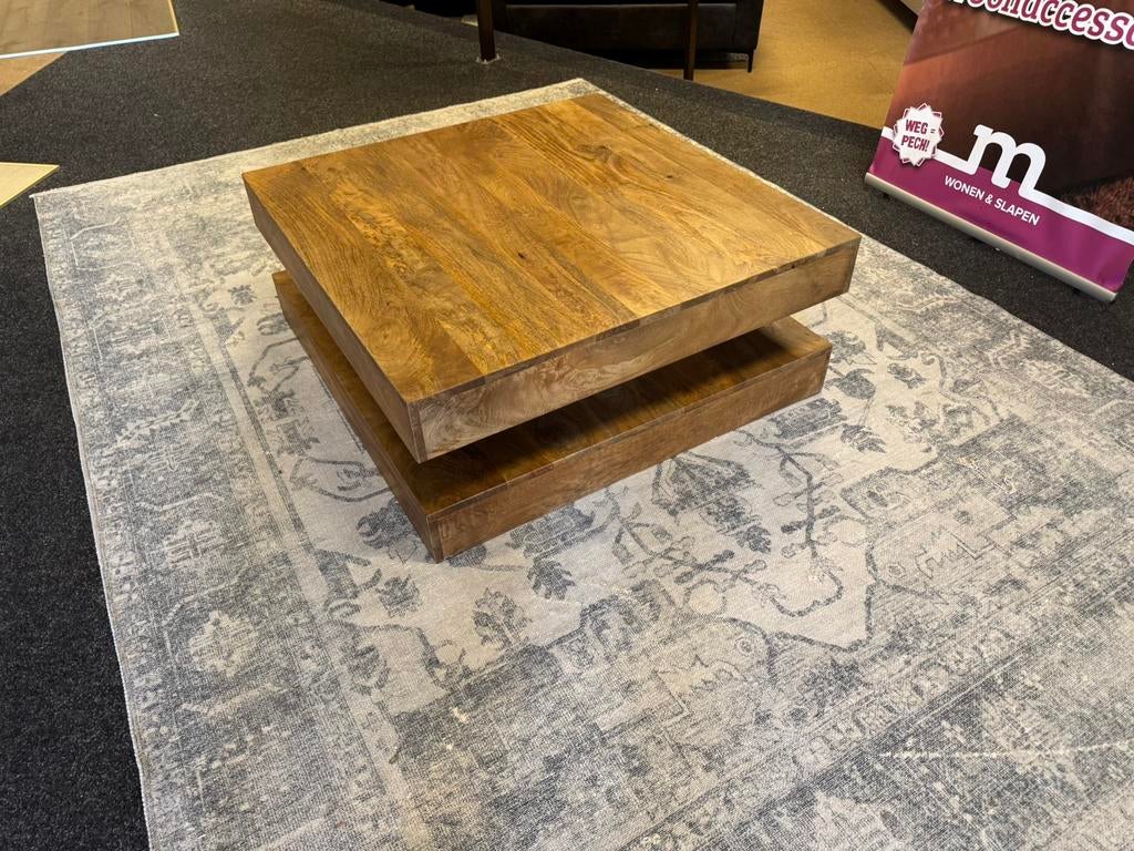 Salontafel Vierkant 90x90x36.5 Donker Mangohout E-7365, Ophalen, 50 tot 100 cm, Vierkant, Nieuw