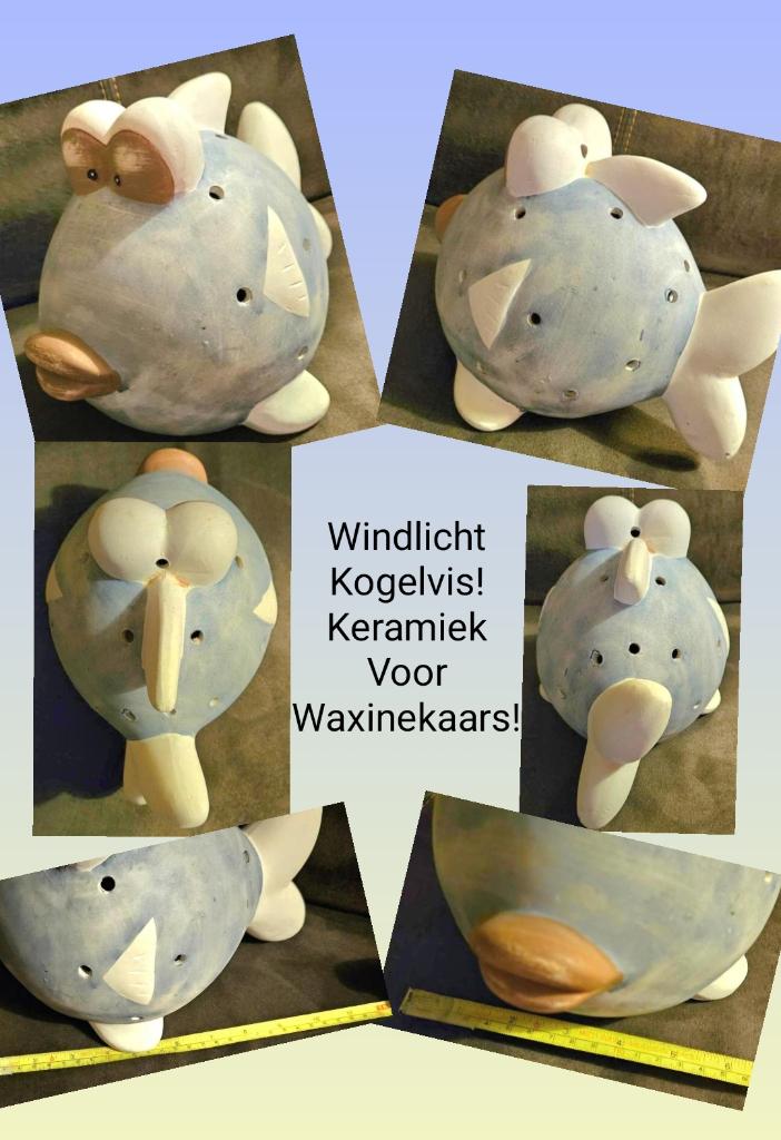 Windlicht vis voor waxine, 20x30 kan binnen/buiten, vintage!, Crème, Overige materialen, Nieuw, Ophalen of Verzenden