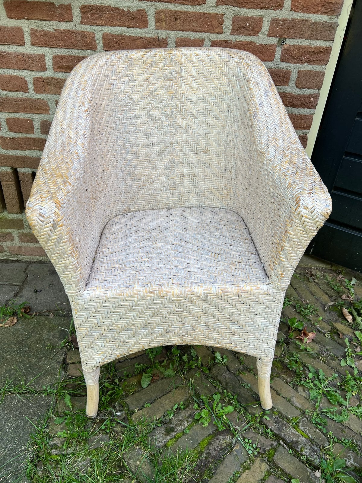 Set van 4 rieten stoelen, white wash, Ophalen, Gebruikt, Wit, Riet of Rotan