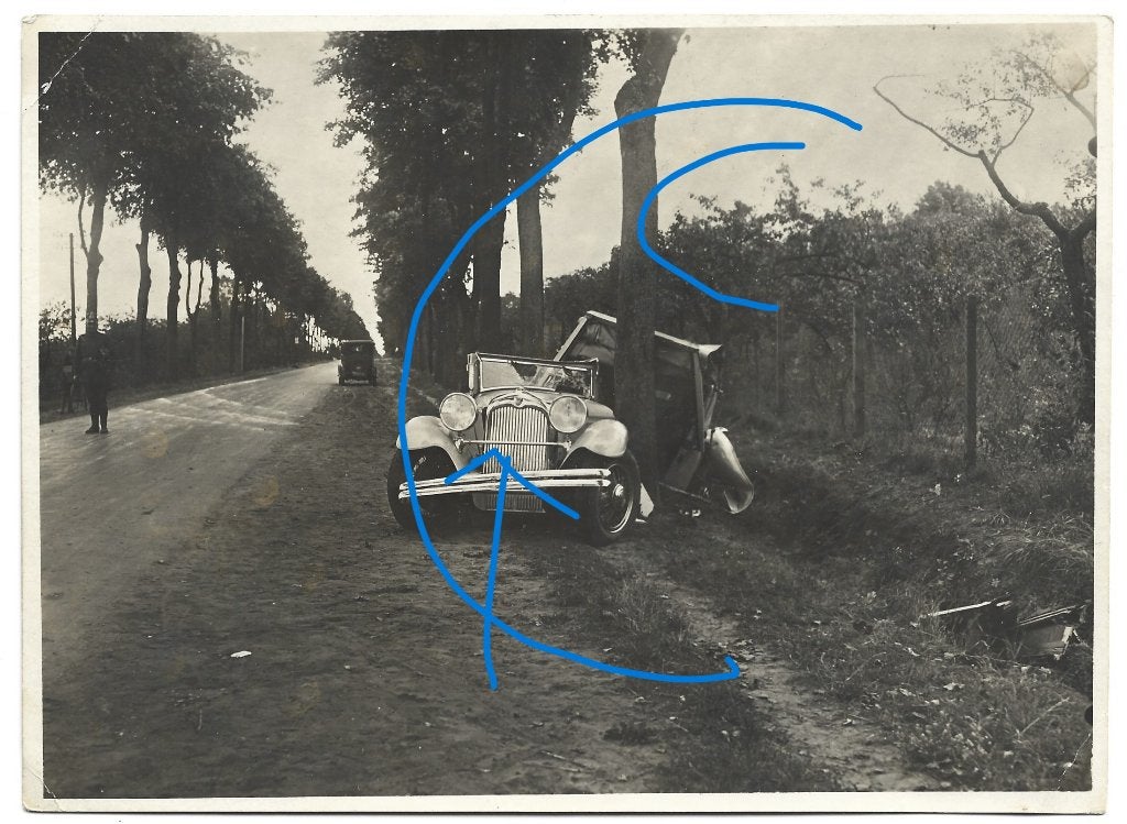 NAG auto oldtimer ongeval foto, Verzenden, Foto, Zo goed als nieuw, Voor 1940