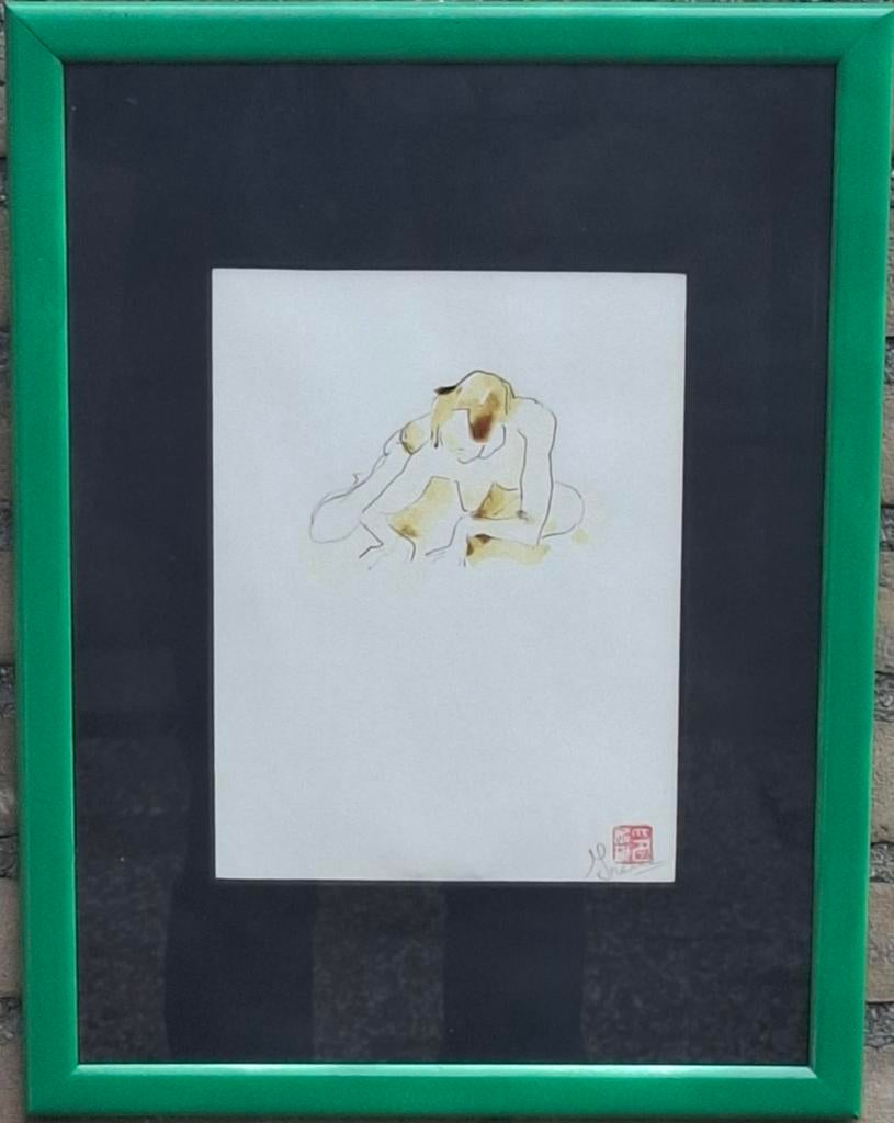 Naaktmodel. Expres. Aquarel.  China. Sign. 33/43 cm., Ophalen