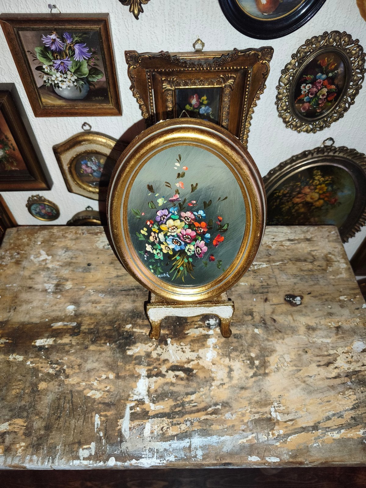 Olieverf schilderijtje olieverfschilderijtje bloemen Q92, Antiek en Kunst, Curiosa en Brocante, Ophalen of Verzenden