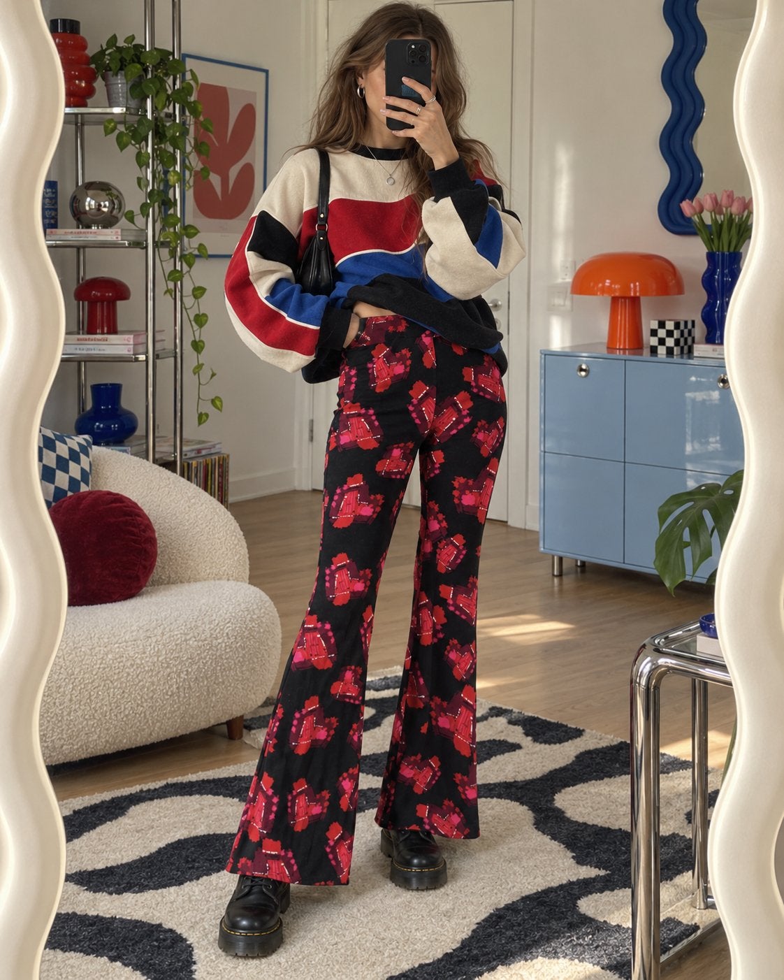 Refined Department flared broek met statement print - XS, Meerkleurig, Nieuw, Ophalen of Verzenden, Maat 34 (XS) of kleiner