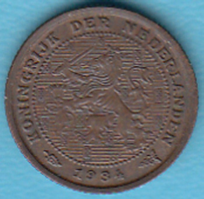Nederland halve cent 1934 Wilhelmina in munthouder, Ophalen of Verzenden, Koningin Wilhelmina, Overige waardes, Losse munt