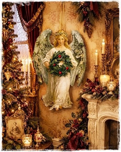 Victoriaanse engel met kransje 26 cm.  gemaakt en bestelbaar, Diversen, Kerst, De Pruttelpot, Ophalen of Verzenden, De Pruttelpot